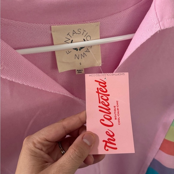 BNWT Boutique Pink Multi Colorblock Bubble Sleeve Top/Sweater - Picture 4 of 4